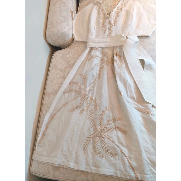 NEW! Calypso St. Barth Penelope Linen Embroidered Maxi Dress White Palm S $425 - Picture 7 of 16